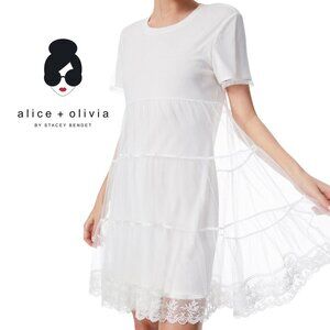 Alice + Olivia Dreema Off White Tulle Shirt Mini Dress XS